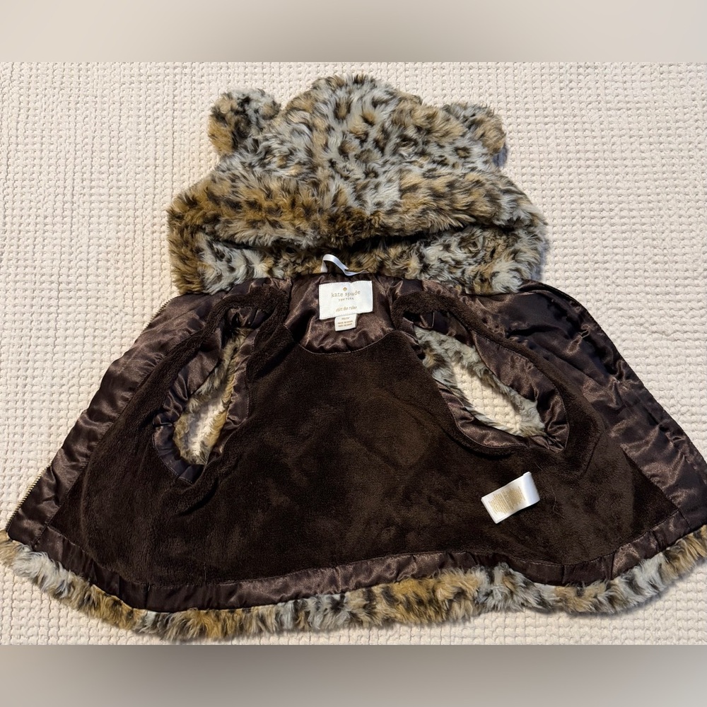 Preowned Kate Spade New York Girls’ Leopard Print Faux Fur Hooded Vest with Ears